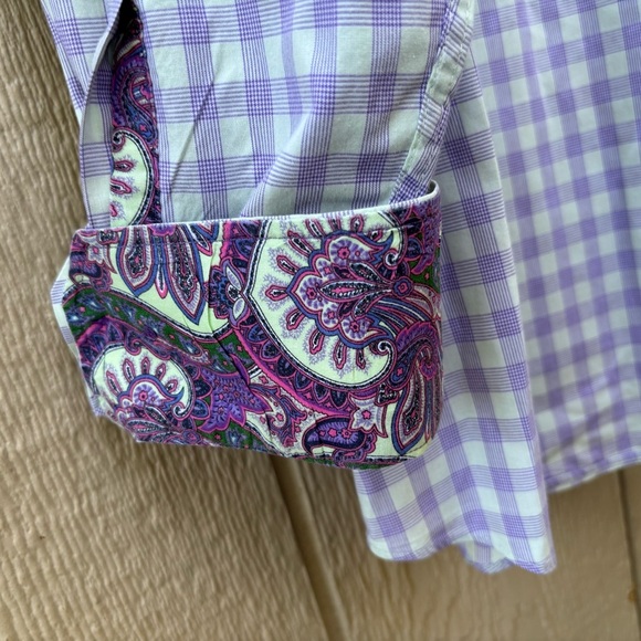 Alan Flusser Blue and White Dress Shirt with Classic Gingham Pattern - Picture 6 of 10